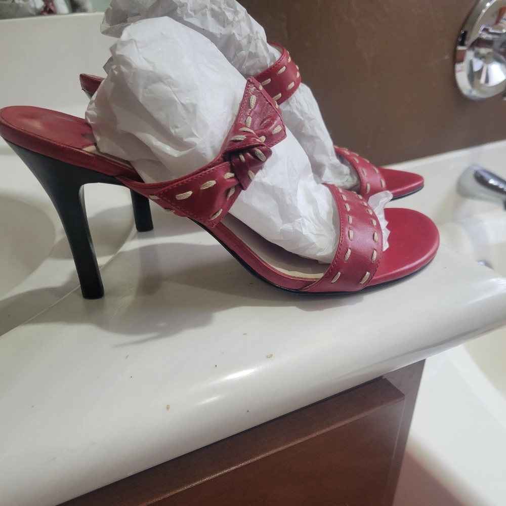 Red leather slip heel sandal